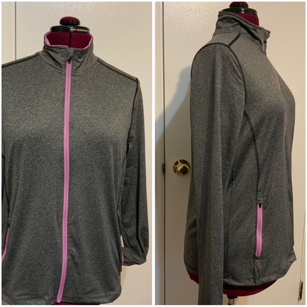 Like New Crivit Sport Running Gray Zip-Up sweatshirt with Pink Trim Zipper